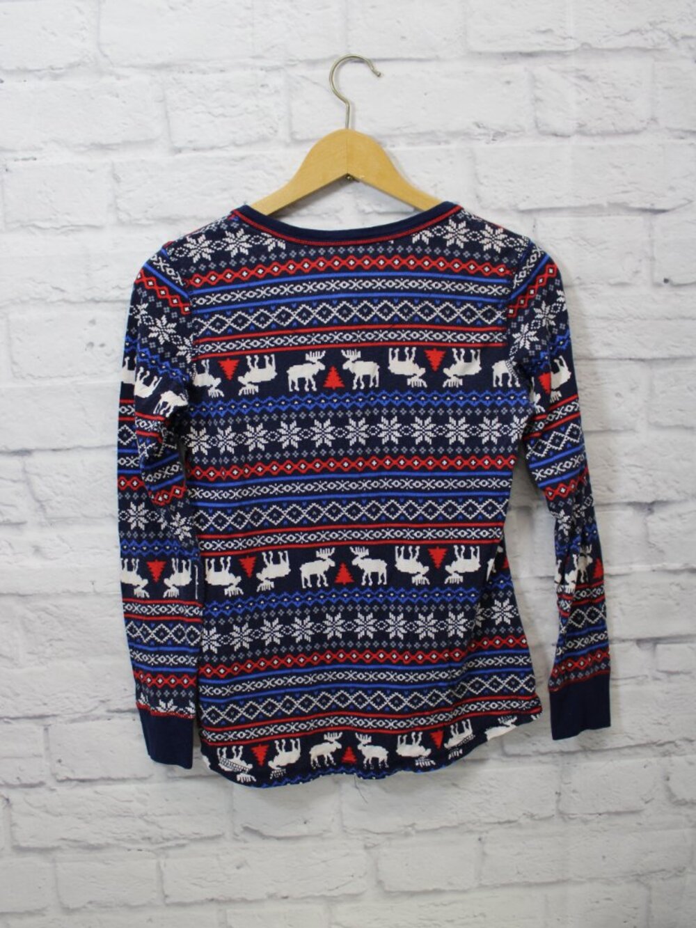 Lanz Small Blue Red Moose Fair Isle Longsleeve 100% Cotton Pajama Set FLAW - Picture 6 of 11